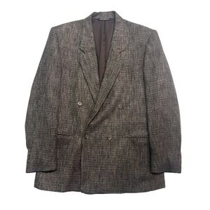 vtg 90s Raffinati USA 42R Brown Double Breasted Blazer Jacket Sport Coat Tweed